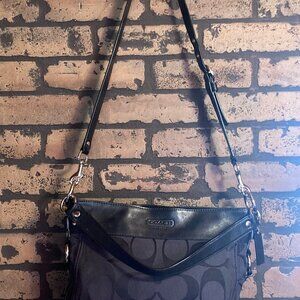 Authentic Coach Black Brown Monogram Canvas Zoe Hobo Shoulder Bag G1060-F14708